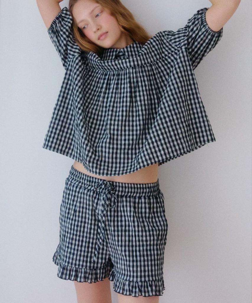 Okuka Check Frill Shorts - Black