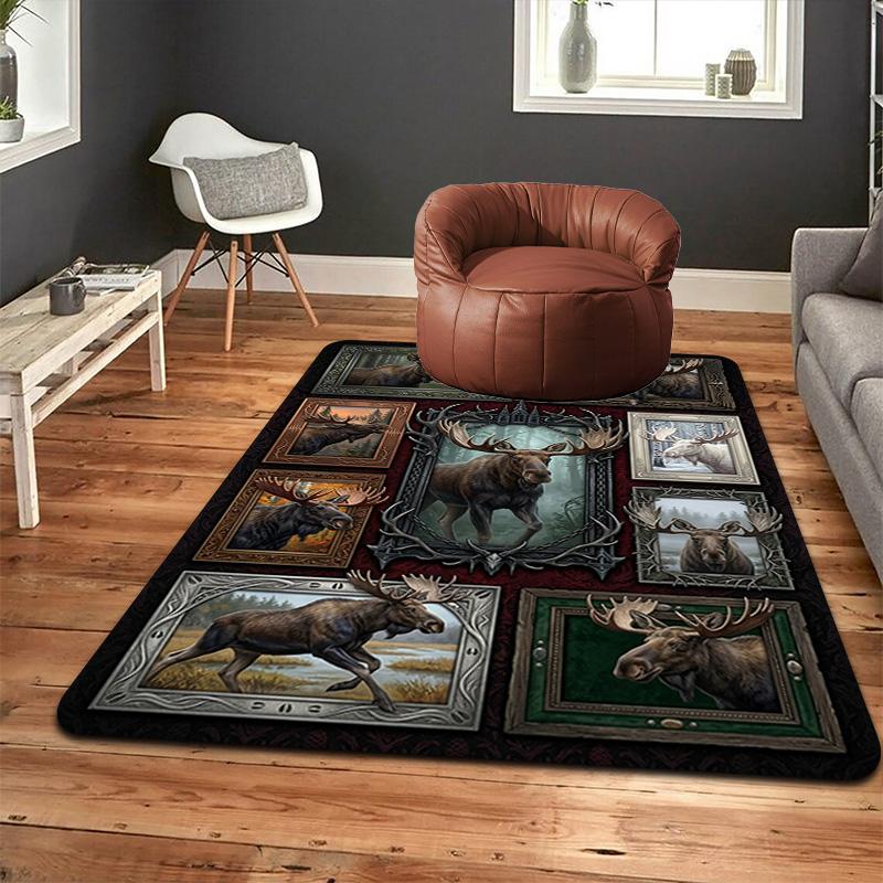 Moose Collection Pattern Rug Floor Mat for Living Room or Bedroom Soft and Comfortable Carpet a Gift for Birthday and Holiday.