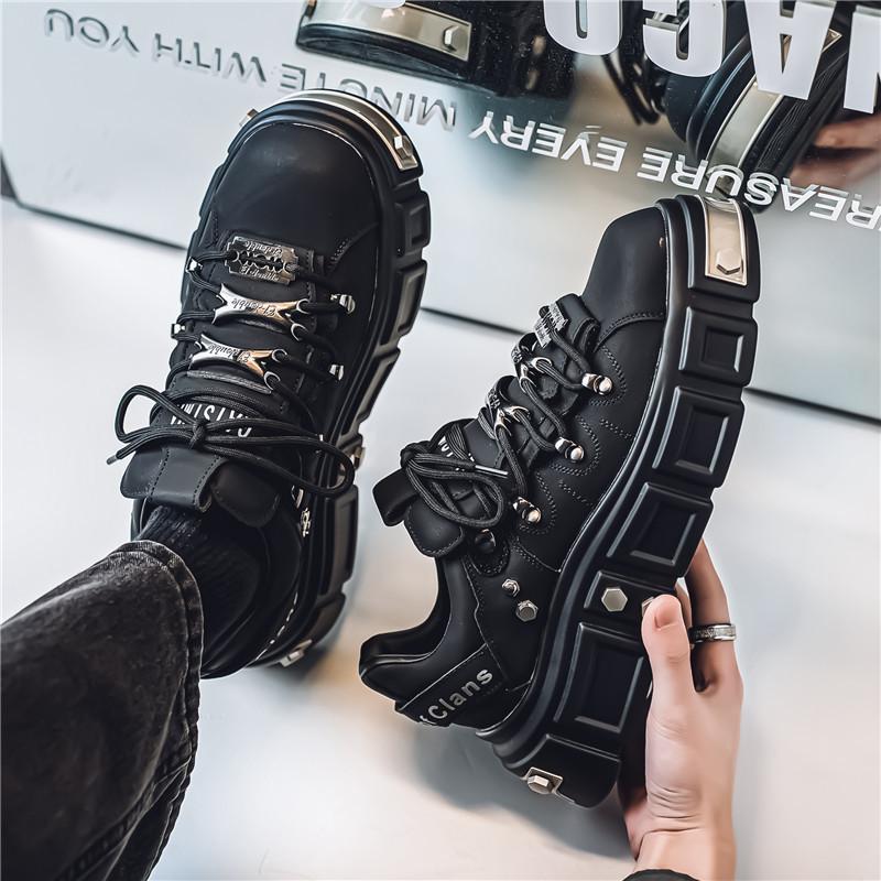 Men's Shoes Platform Heightening Leisure Sports Muffin Board Shoes Spring and Autumn Teenagers Personality Heavy Metal Large Size Trendy Shoes