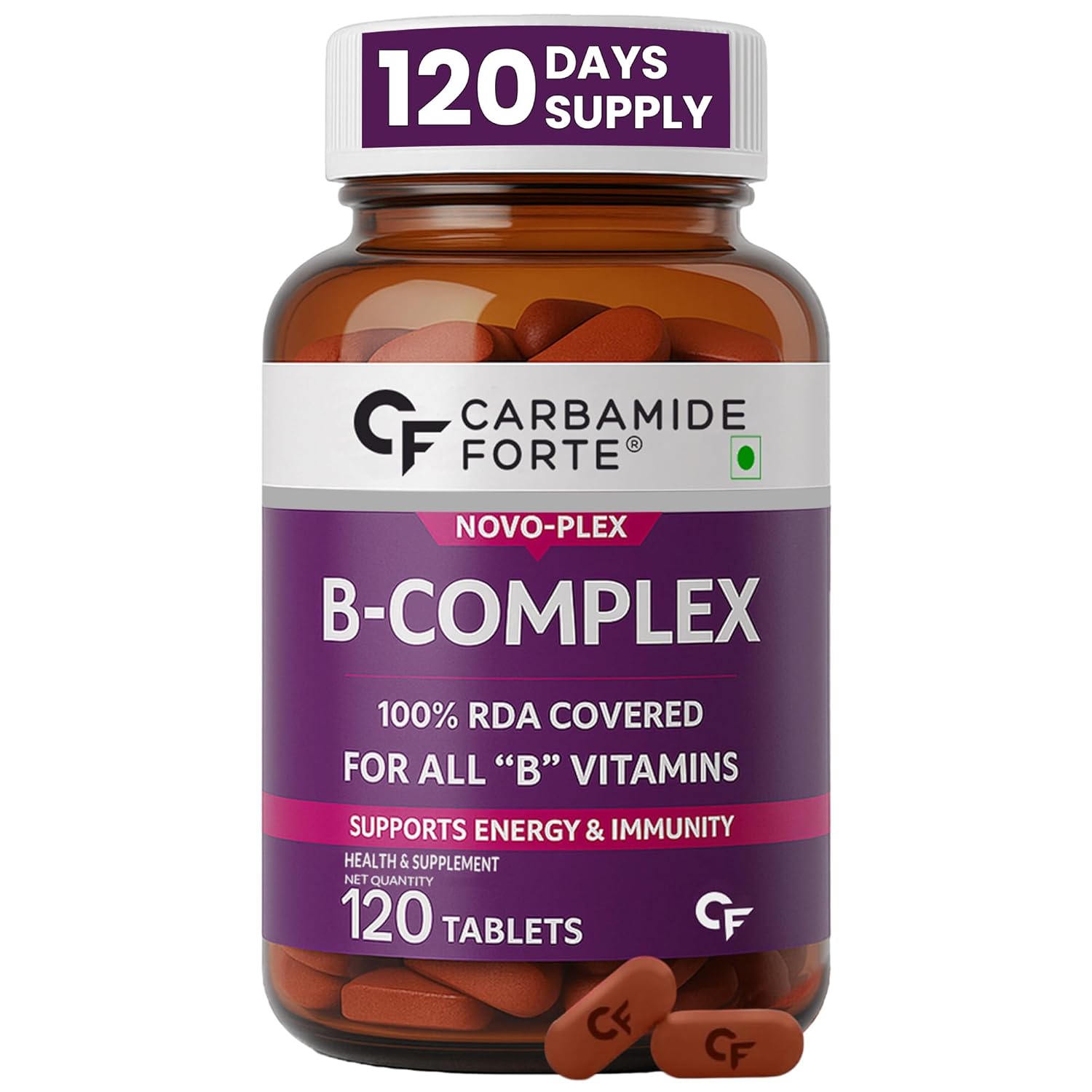 

Carbamide Forte Vitamin B Complex Tablets 120 Vegetarian Tablets Daily Energy Skin Hair Support For Women And Men
