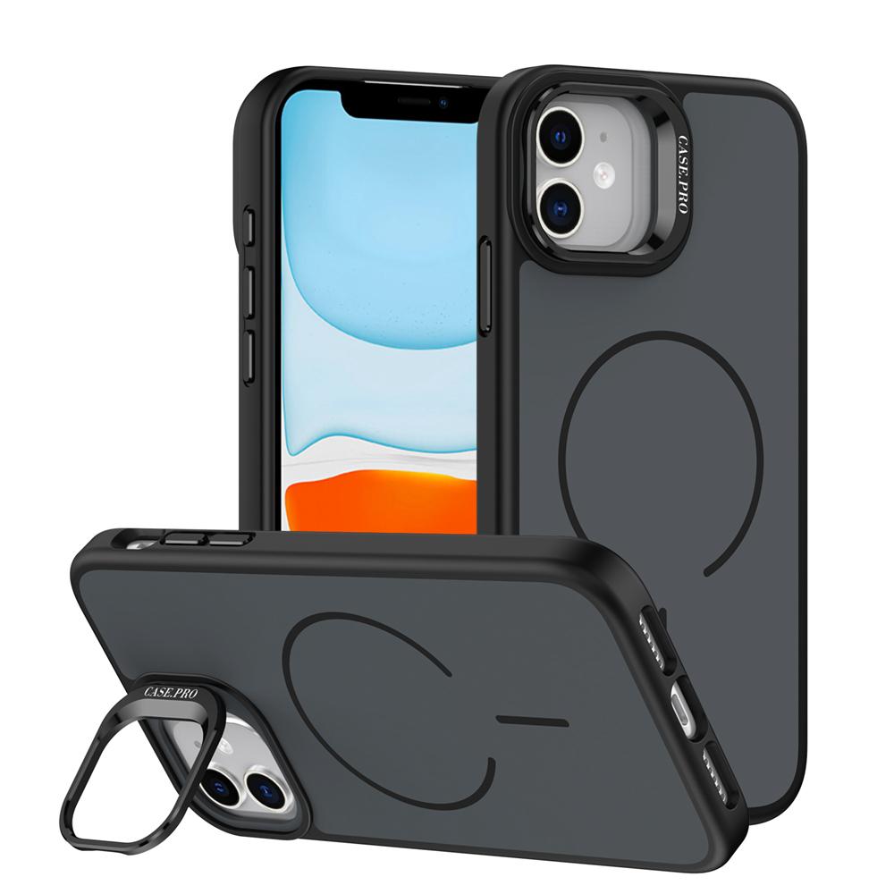 KEYSION Matte Skin Feel Lens Stand Phone Case for Magsafe for iPhone 11 12 Pro Max Magnetic Wireless Charging Shockproof Cover