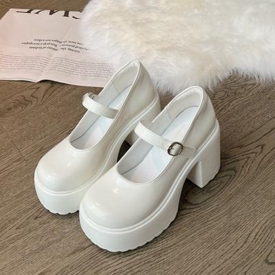 Fashion Women's Black White Mary Janes Shoes Women Platform High Heels Patent Leather Gothic Buckle Strap Lolita Shoes Party Women Shoes