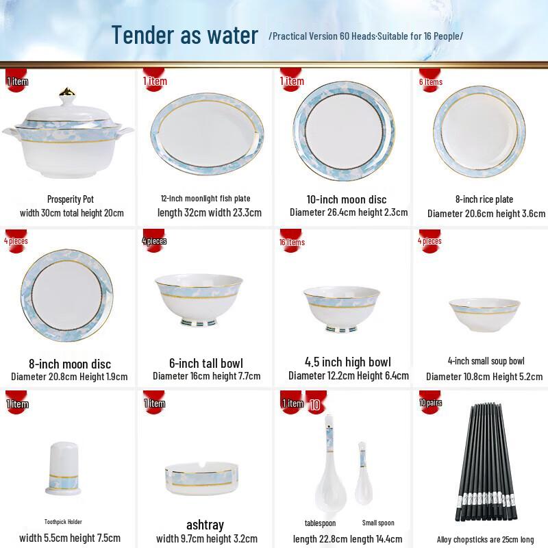 ZISIZ Geschirrset im europäischen Stil mit Goldrand