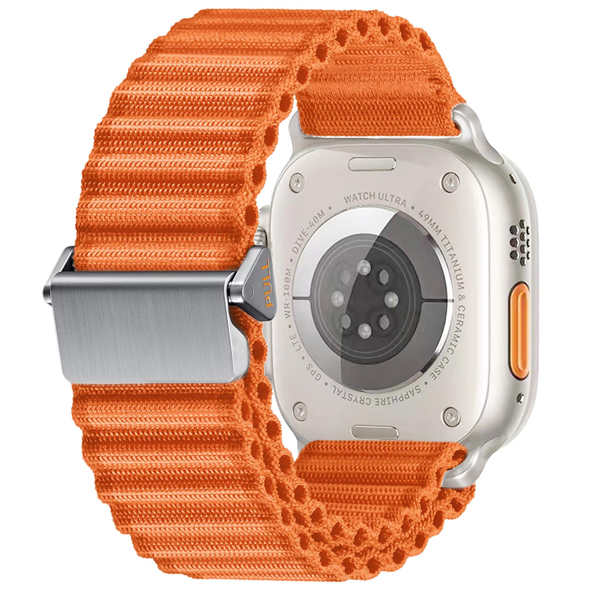 

For Apple Watch 10 46mm/Ultra 2/Ultra 49mm/9 8 7 45mm/SE (2023) SE (2022) SE 6 5 4 44mm/3 2 1 42mm Wavy Texture Nylon Strap Orange