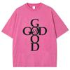 God Good Letter Print Women's Washed T-Shirt Oversized Crew Neck Short Sleeves Minimalist Fashion Simple Top Basic Tees