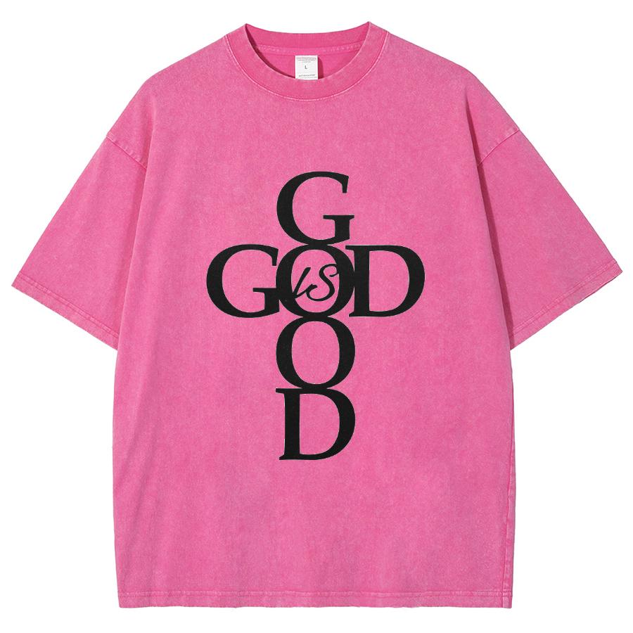 God Good Letter Print Women's Washed T-Shirt Oversized Crew Neck Short Sleeves Minimalist Fashion Simple Top Basic Tees