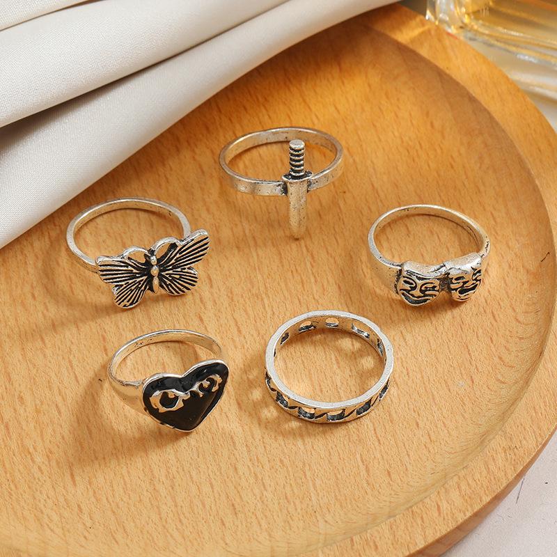 

Винтажное серебряное кольцо для женщин и мужчин с бабочкой, грибом, ангелом, крестом, панк-готическое кольцо для подростков, модные ювелирные изделия