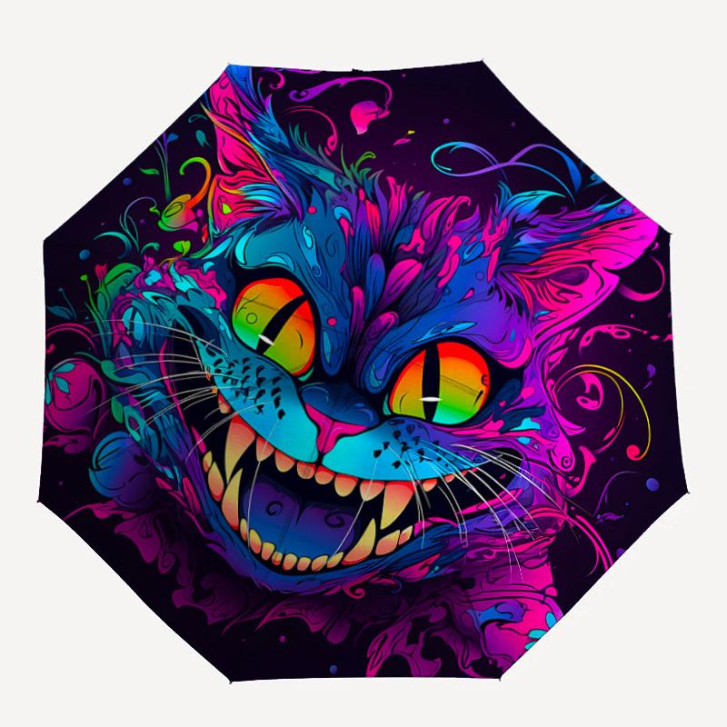 1 шт. Психоделический Кот Автоматически Открывающийся/Закрывающийся Складной Компактный Зонт, 8 Ребер Прочный Купол, Легкий Портативный, Для Ежедневного Использования, Подарок,,100