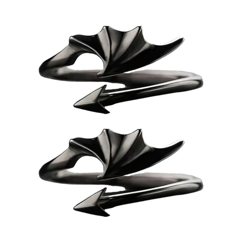 Elegant Gothic Wing Couple Rings Open Band Design Comfortable Wear Alloy Materials Unisex Matching Lovers Accessory
