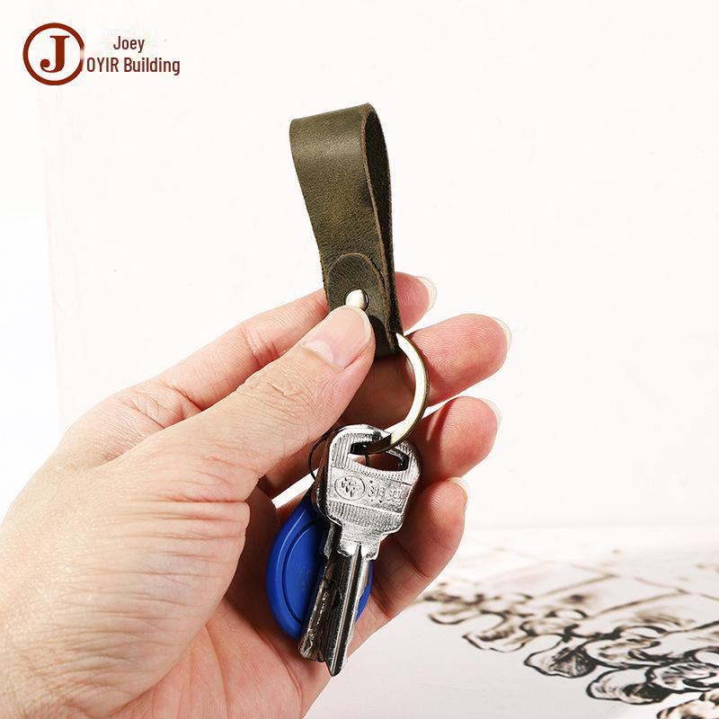 Retro Handmade Cowhide Leather Keychain Pendant - Unique Gift Accessory for Home & Car