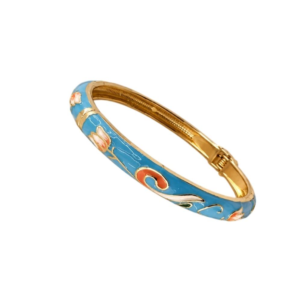 Enamel Vintage Cloisonne Bangle Colorful Women's Hand Bracelet Bohemian Tulip Flower Bangle Girls
