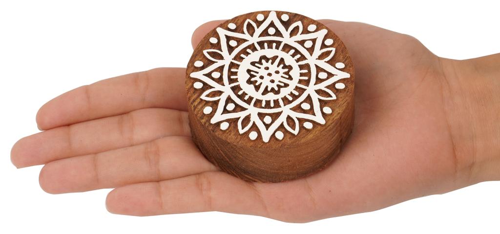 IBA Indianbeautifulart Blok do drukowania na tekstyliach Mandala ręcznie rzeźbiony drewniany stempel drewniany blok do drukowania tekstyliów do bloków ceramicznych z tkaniny- 2,5
