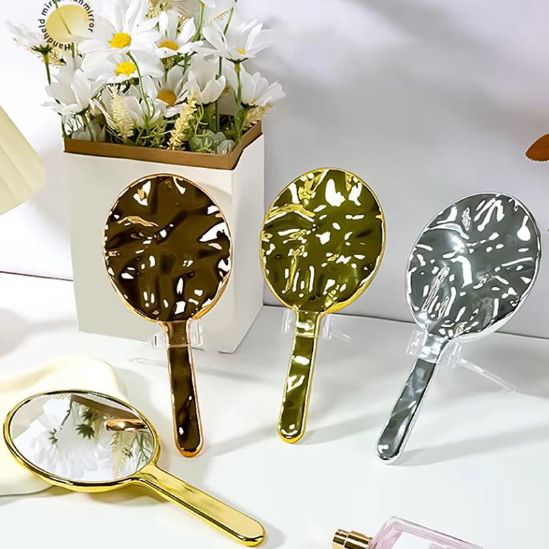Liquid Shaped Handheld Makeup Mirror Portable Plastic Handle Vanity Mirror for Women Girls Travel Beauty Cosmetic Mirrors