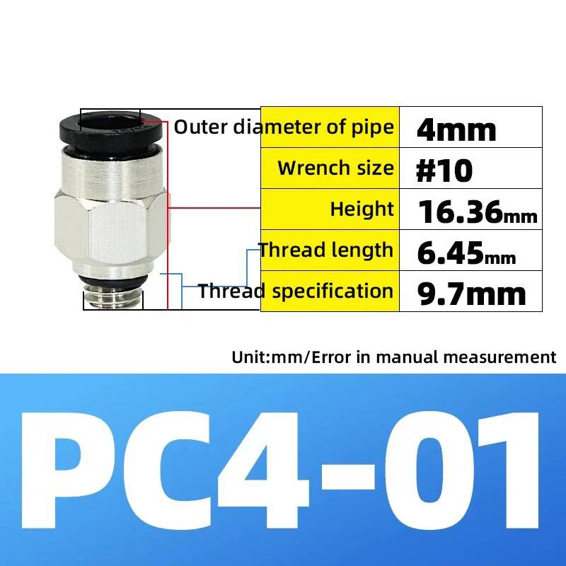 Pneumatik-Fittings Messing Mini-Verbinder Luftschlauch Schnellkupplung PC4-M3/M4/M5 4mm Gewinde Durchgangsgerade Verbindung