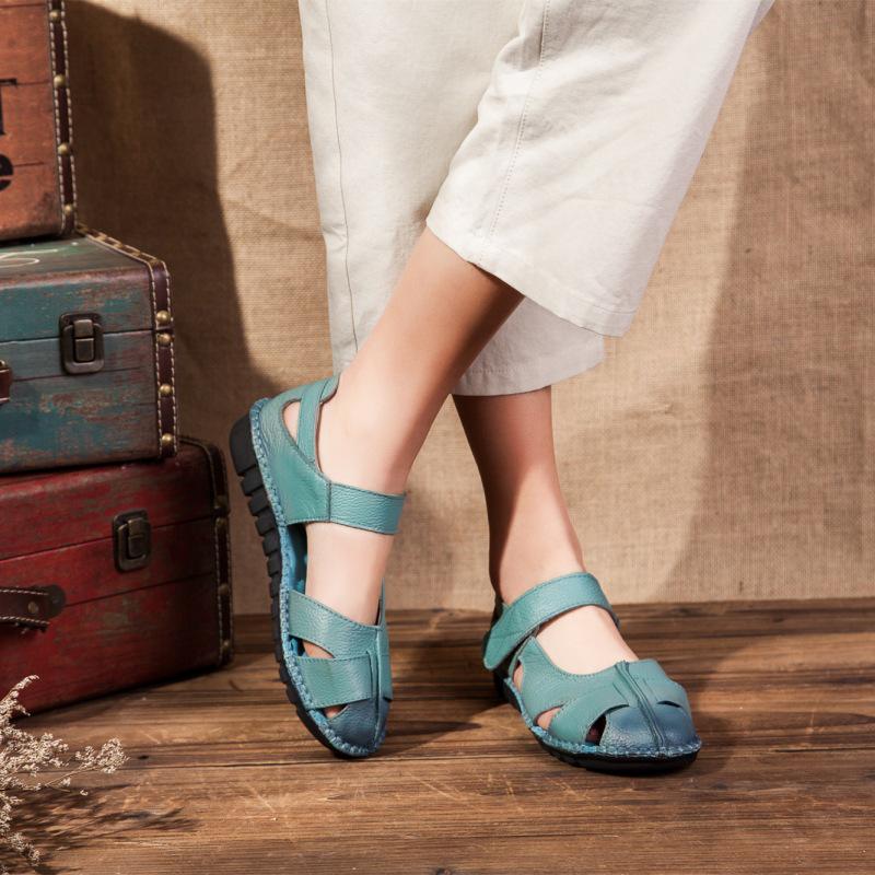 

Классические элегантные ретро-сандалии ручной работы, удобные туфли с мягкой подошвой и цветочным принтом, повседневная женская обувь на липучках, новый дизайн, роскошная женская обувь 40 синий