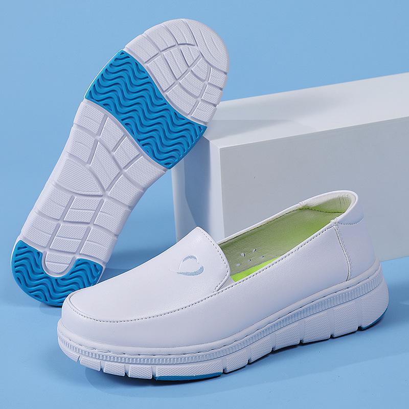 Women's Genuine Leather Breathable Non-Slip Nurse Shoes - Soft Sole, Hollow Design for Autumn