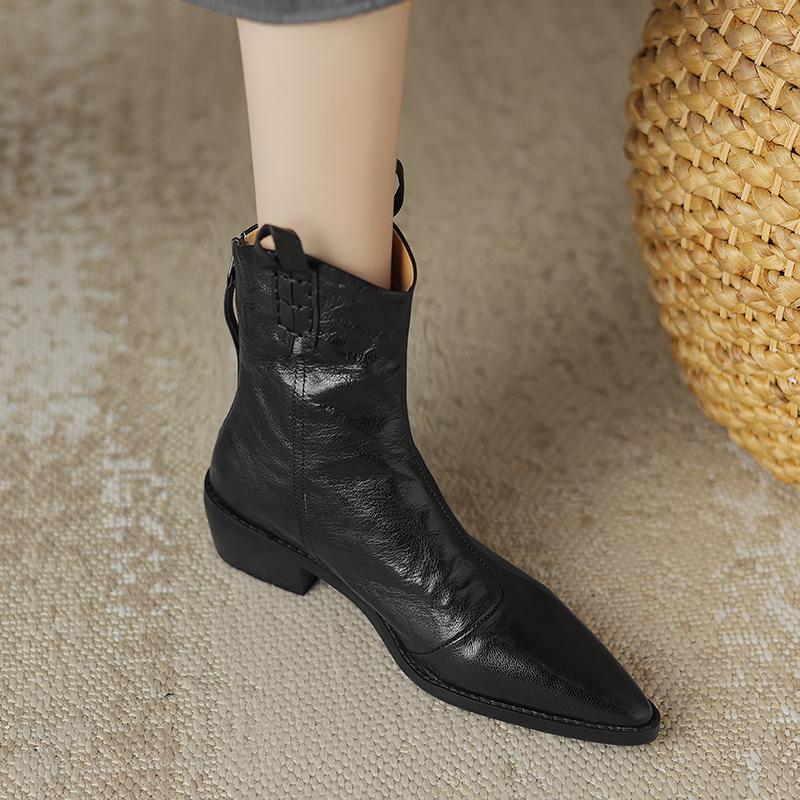 Krazing Pot Sheep Skin Autumn Winter Shoes Med Heels Size 43 Western Boots High Quality Slip On Ankle Boots