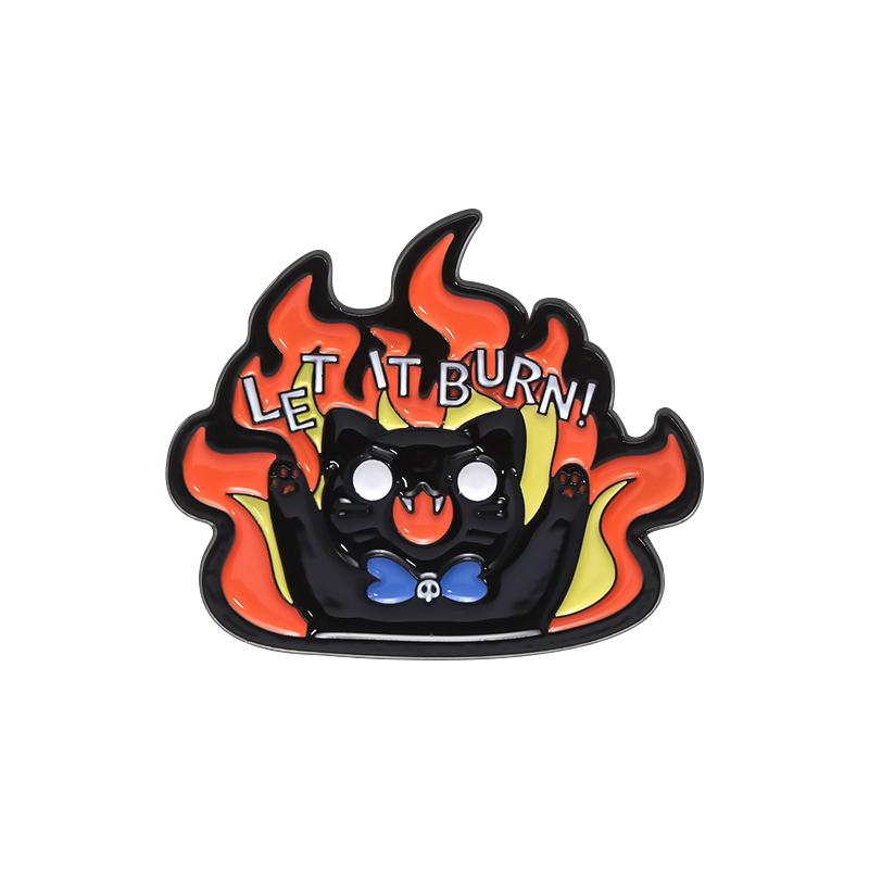 Coleção Fogo Broches de Esmalte This Is Fine Broches Emblema de Lapela Gato Cachorro Café Dados Controle Joias Encorajadoras Presente para Amigos
