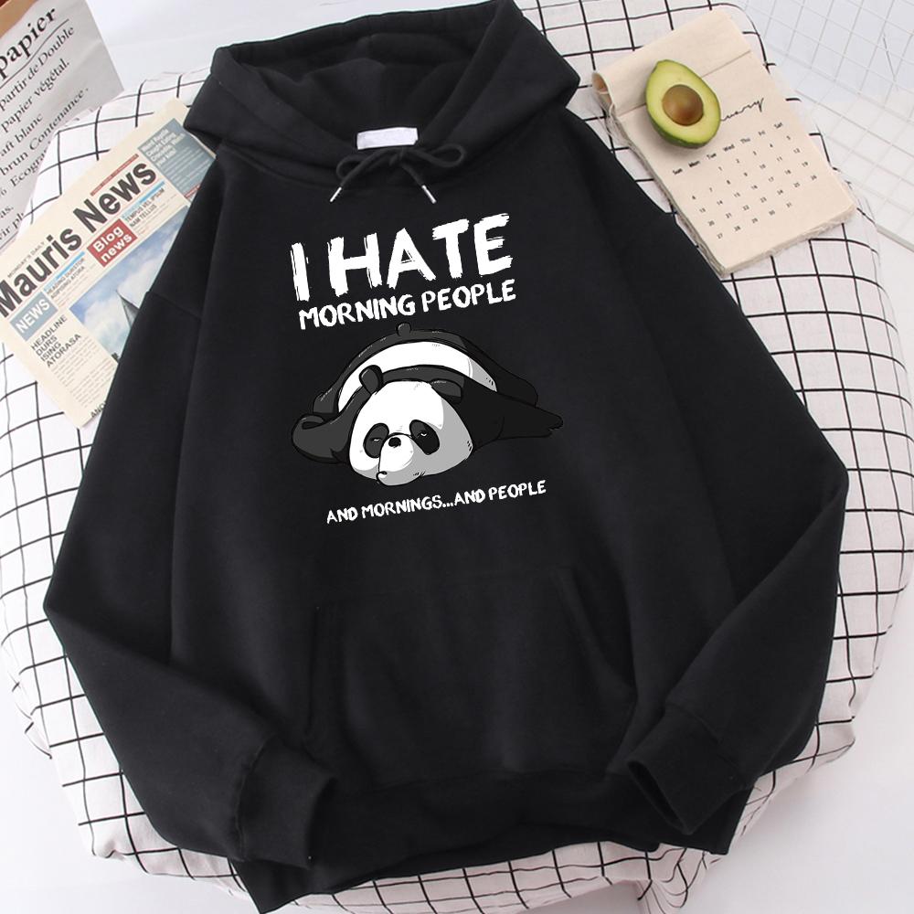 Lazy Panda I Hate Morning People Printed Hoodie Women's Casual Fashion Hoody Autumn Soft Sweatshirt Harajuku Warm Sportswear Men