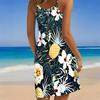 Damen Übergröße Ärmellos Rundhals Strandkleid Lebendiger Tropischer Pflanzenblumen-Print Unregelmäßiger Saum Locker Sommerkleid