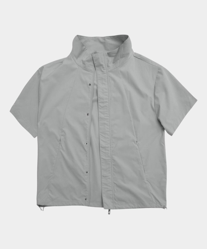 Placestudioman Authentic Light Diagonal Cut Point High-Neck Nylon Windbreaker Short Sleeve Jacket [Gray]
