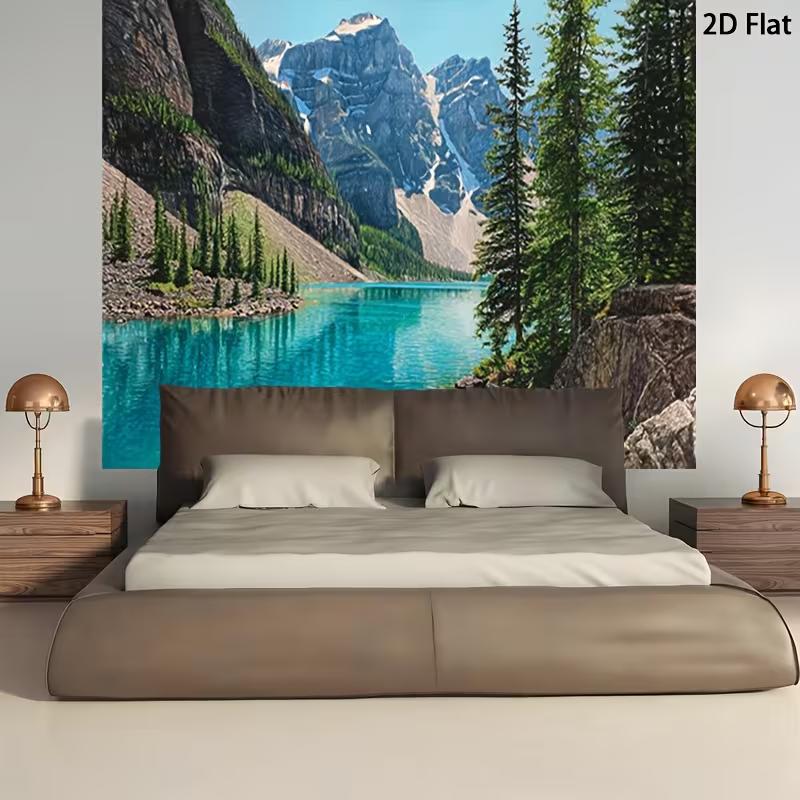 2D Scenic Turquoise Lake Backdrop Mountain Photography Background