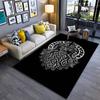 Spiritual Area Rug, Viking Warrior Beard Rune Circle White Black Dotwork Poster, Living Room Decor, Non-Slip Mat