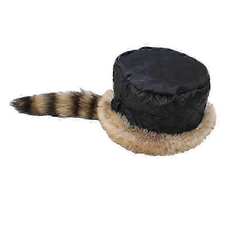 Faux Fur Raccoon Tail Winter Hat for Women, Thickened Thermal Cap with Ear Protection, Autumn Winter Round Flat Top, One Size
