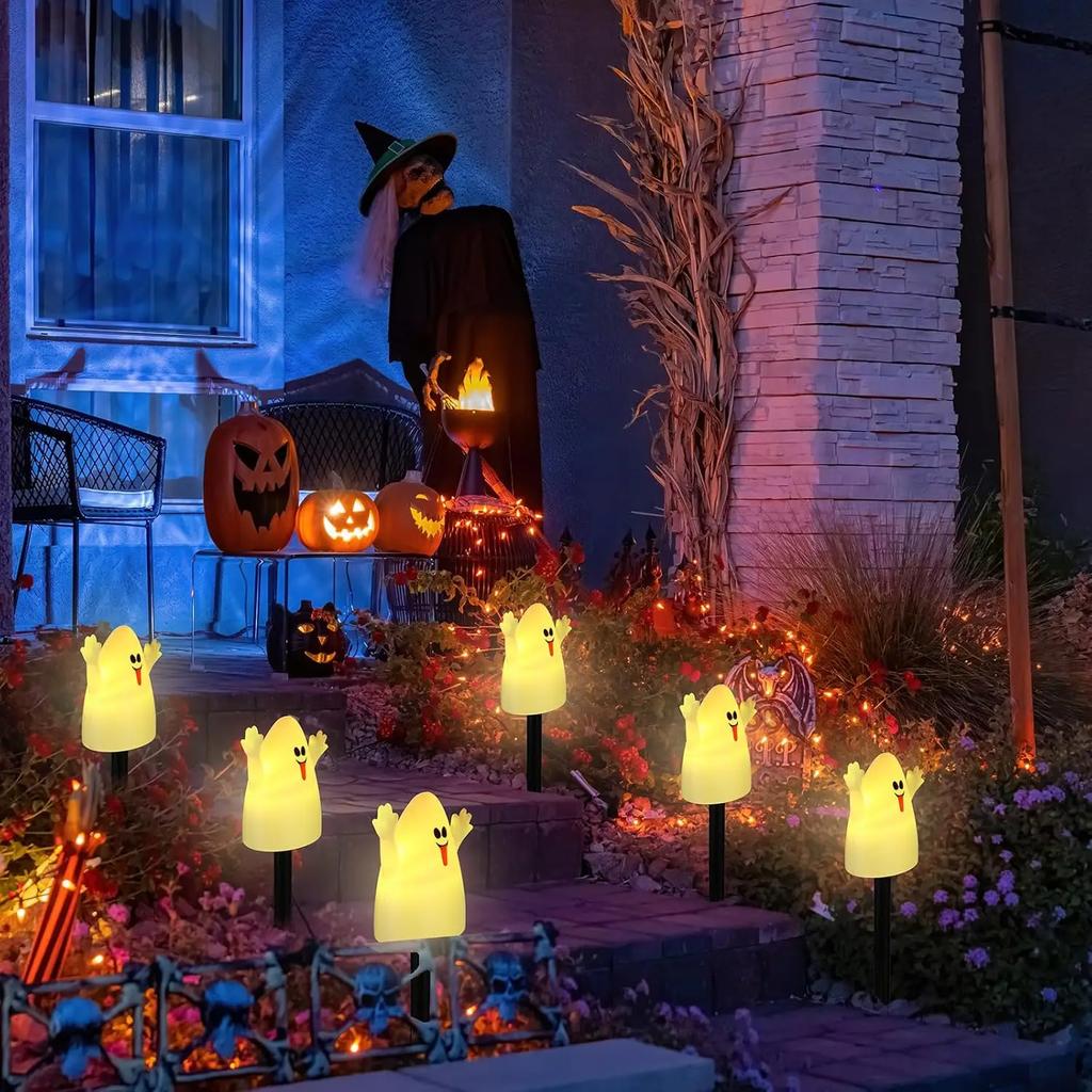 5 In 1 String Light Solar Halloween LED Outdoor Waterproof Ghost Stake Lights for Outdoor Pathway Yard Garden Decoration