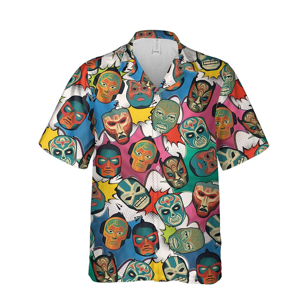 Hawaiian Men's Shirt Mexican Mask Pattern Tops Summer New Fashion Casual Beach Down Button Shirt Casual holiday clothing
