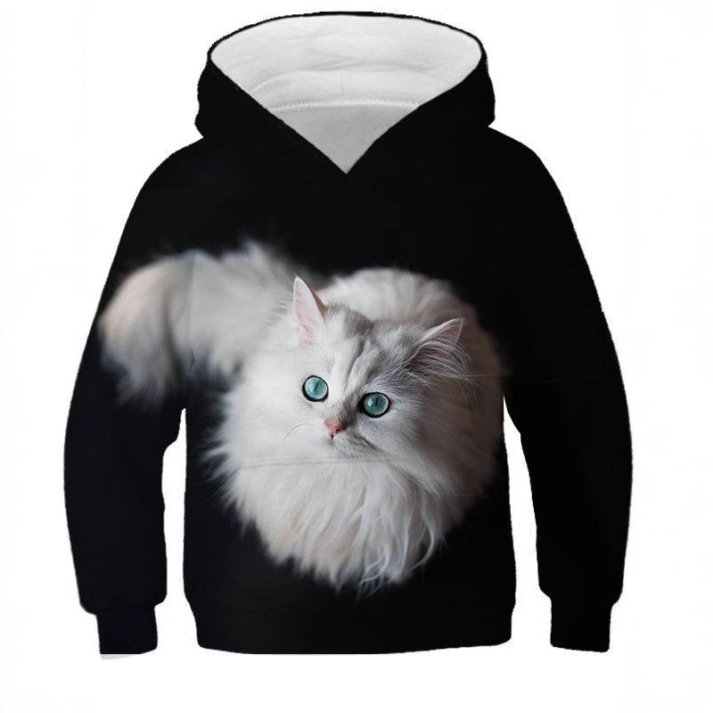 Children's Cute Cat 3D Digital Printed Boys' Personalized Fashion Hoodie Sweatshirt