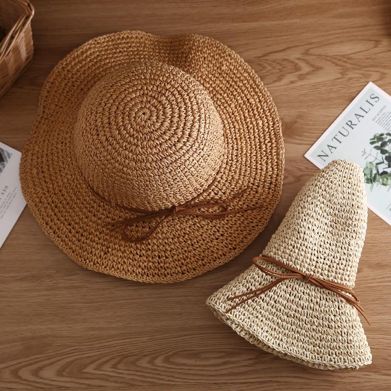 Summer Japan and Korea foldable straw hat handwoven hat outdoor sunshade sunscreen women's big eaves beach bucket hat