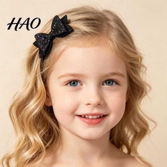 Glitter Bow Hair Clips for Girls 2Pcs Solid Color Clip Girls, Double Layer Sparkling Decorative Toddlers Hairpin, Accessory with Non-Slip Grip