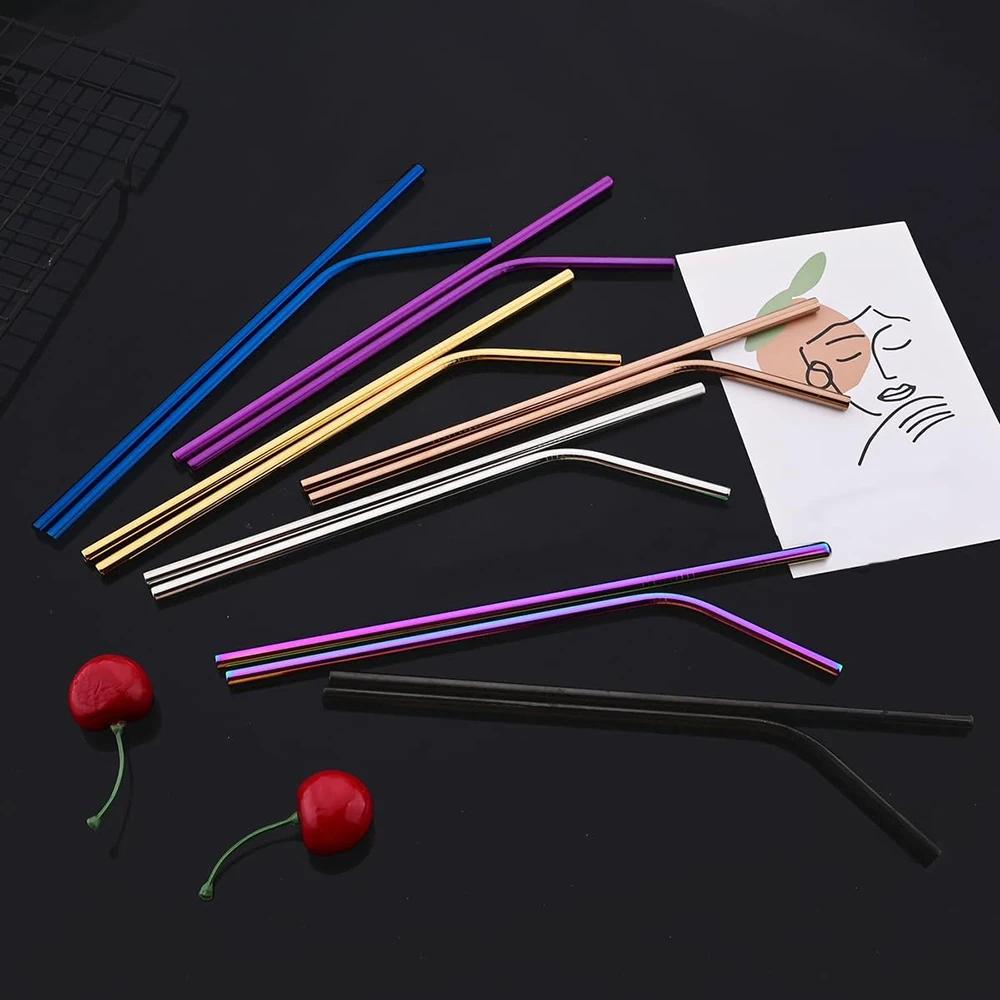 5Pcs Reusable Drinking Straw Set Wide Metal Straw Stainless Steel Straw Pearl Milkshake Bubble Tea Straw With Cleaner Brush