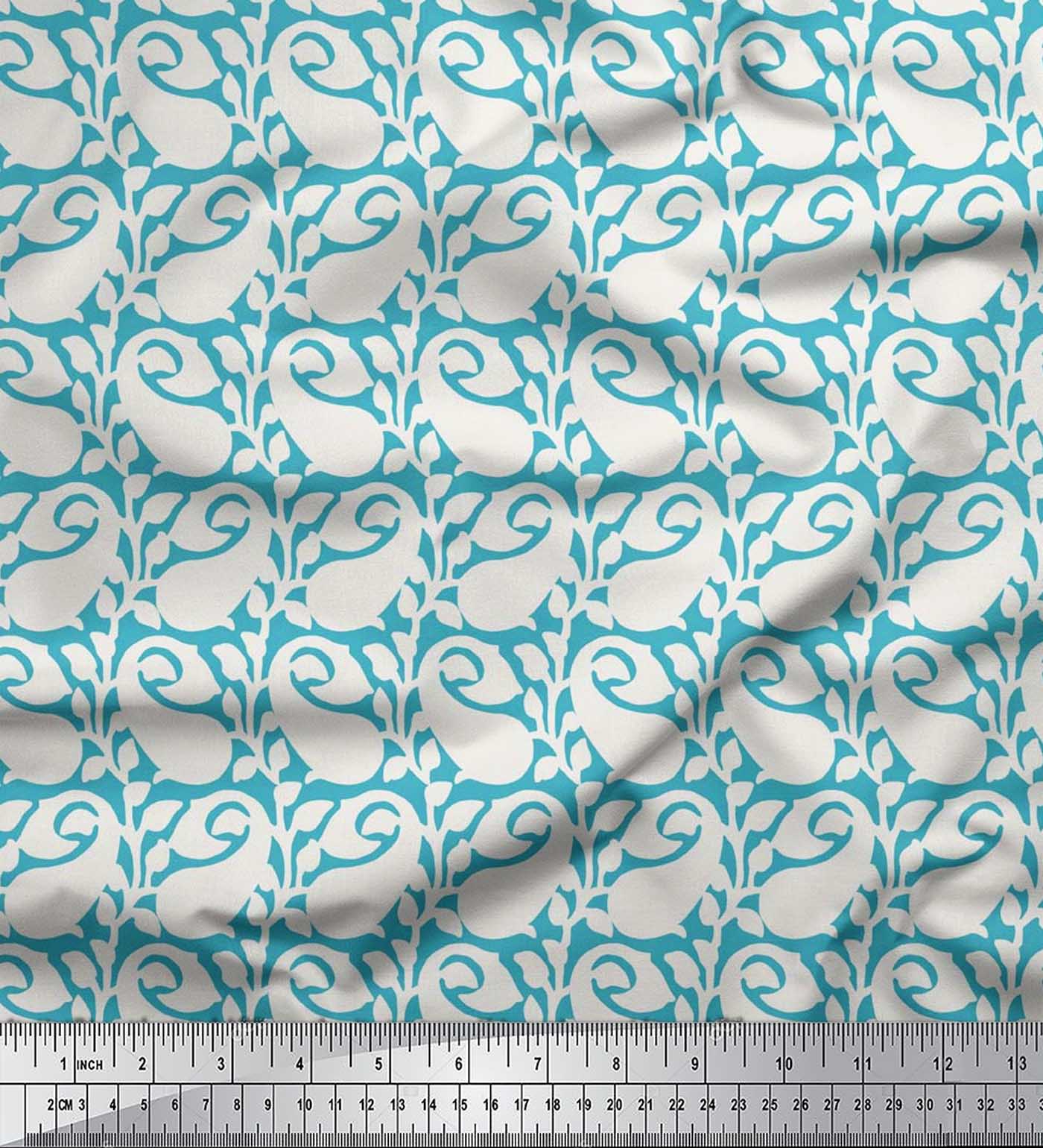 

Soimoi Cotton Cambric Fabric Leaf & Paisley Print Швейна тканина метр 42 дюйма 42 Inch Wide - Viscose Chiffon синій