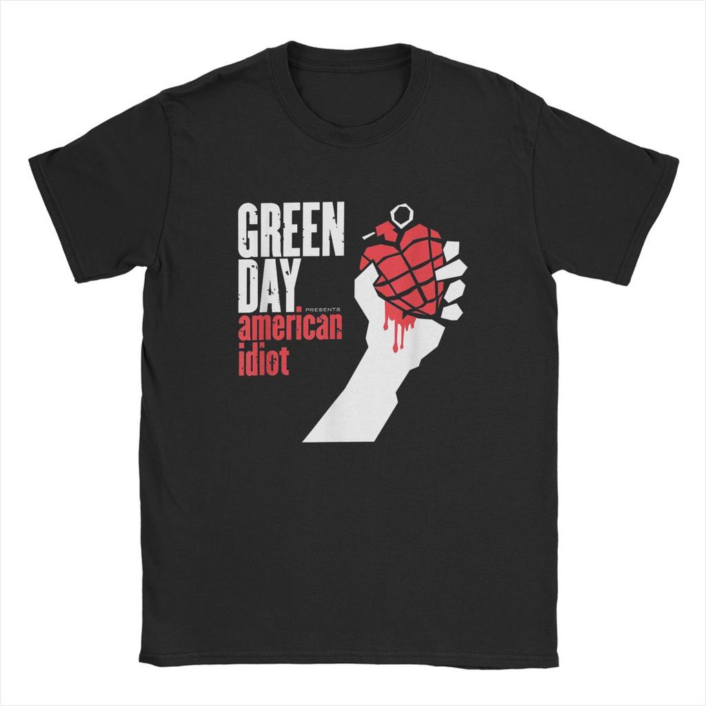 T-shirt da uomo Green Days American Idiot Vintage in puro cotone a maniche corte Harajuku Hip Hop per fan T-shirt girocollo