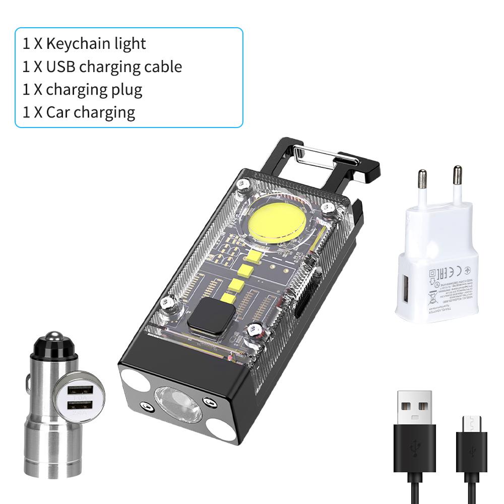 COB Keychain Work Light with Dual Light Source Rechargeable Solar Powered 9 Modes Magnet Base for Camping Fishing Repair Walk