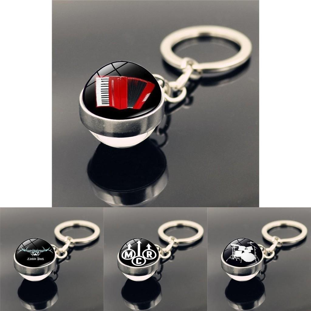 Elegant Drum Pattern Keychain With Dual Glass Ball Pendant Perfect Music Enthusiast Gift