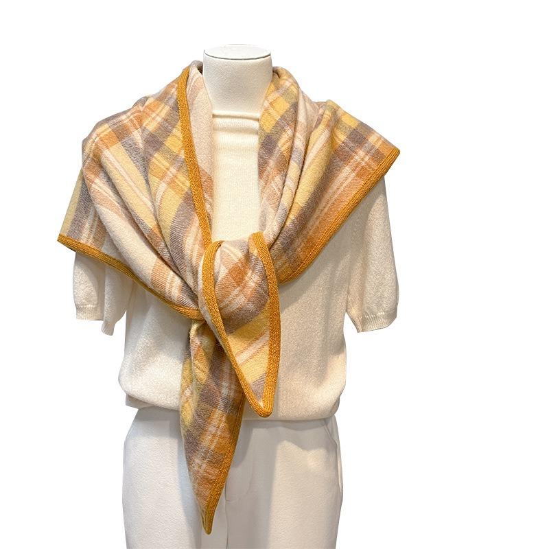 Autumn and winter double-sided plaid 100 wool scarf women's style sub-triangle scarf scarf thickened warm shawl