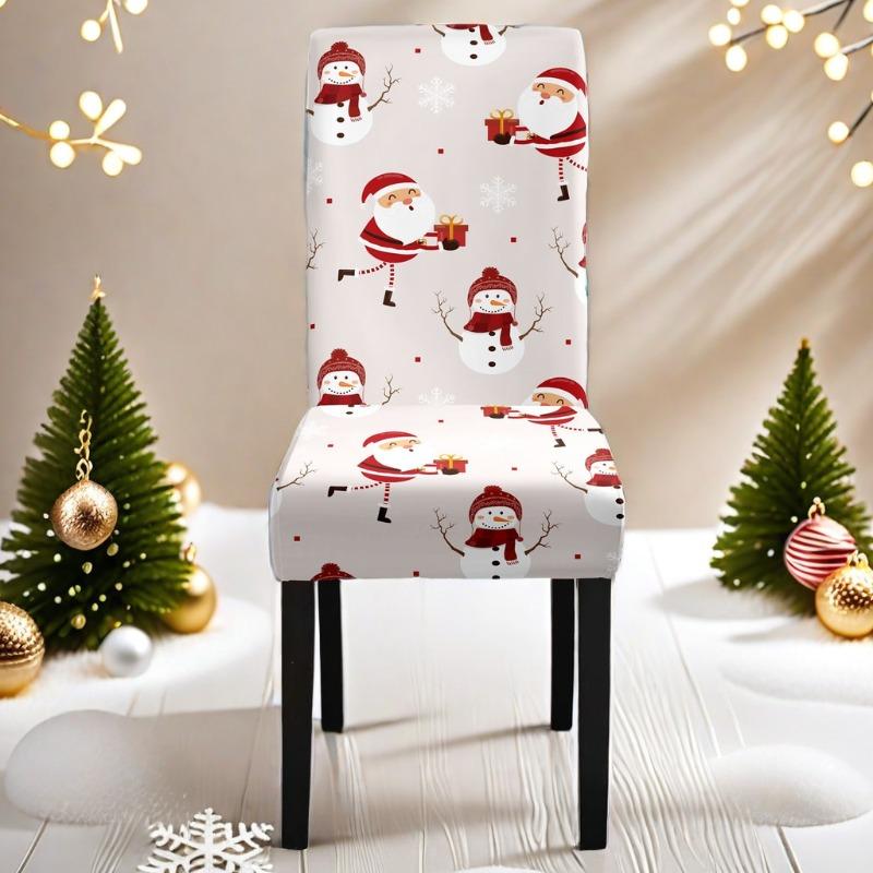 Christmas Printed Chair Cover Non-Slip Dustproof Spandex Washable Elastic Chair Cover Christmas Event Decorative Seat Protector