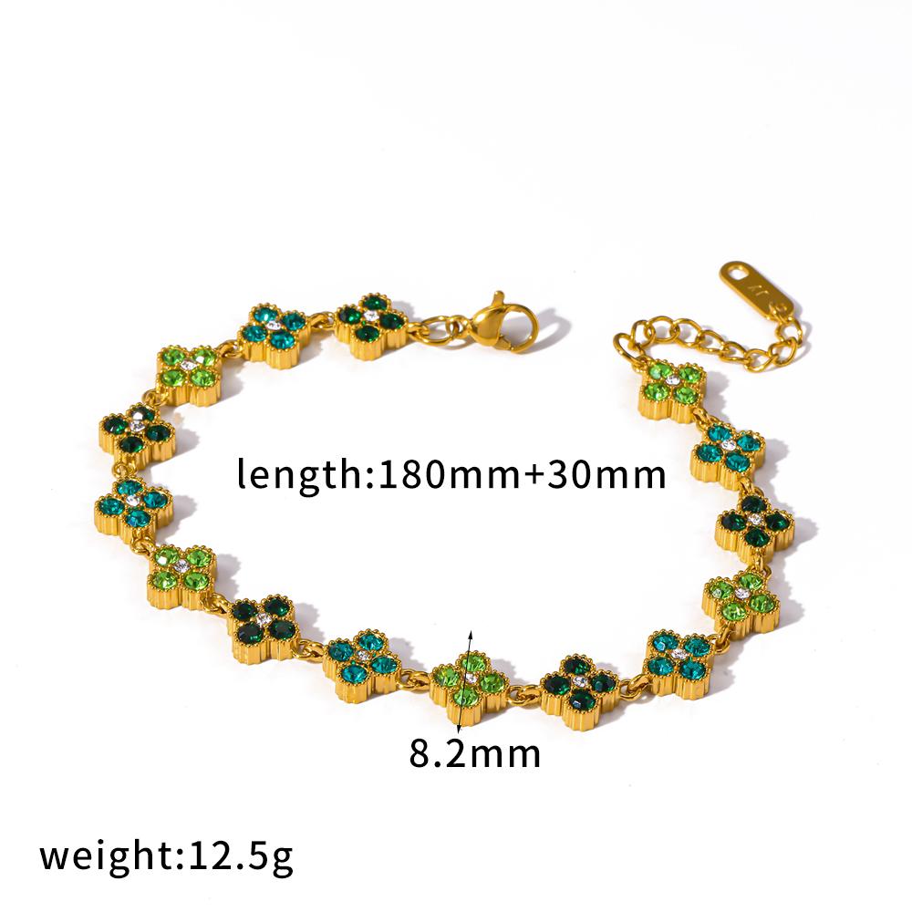 Colorful Flower Zircon Inlaid Bangle 316L Stainless Steel Gold Plated Adjustable Bracelet Minimalist Charm Jewelry Gift