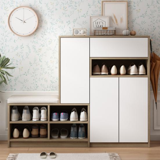Shoe Storage Bench & Shoe Cabinet, Multifunctional Shoe Rack with Upholstered Seat, Versatile Shoe Storage Solution with Adjustable Shelves for The