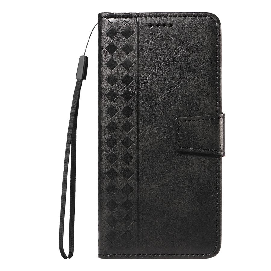 Vintage Embossed Checkered Wallet Case for iPhone/Samsung/Xiaomi 3 Card Slots & Thumb Slot | Cash Pocket Kickstand Phone Case Cover
