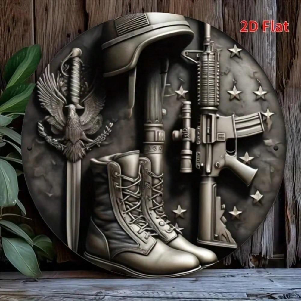 Military Patriotic Wall Art Eagle Rifle Star Aluminum Metal Decor for Home Bar Room