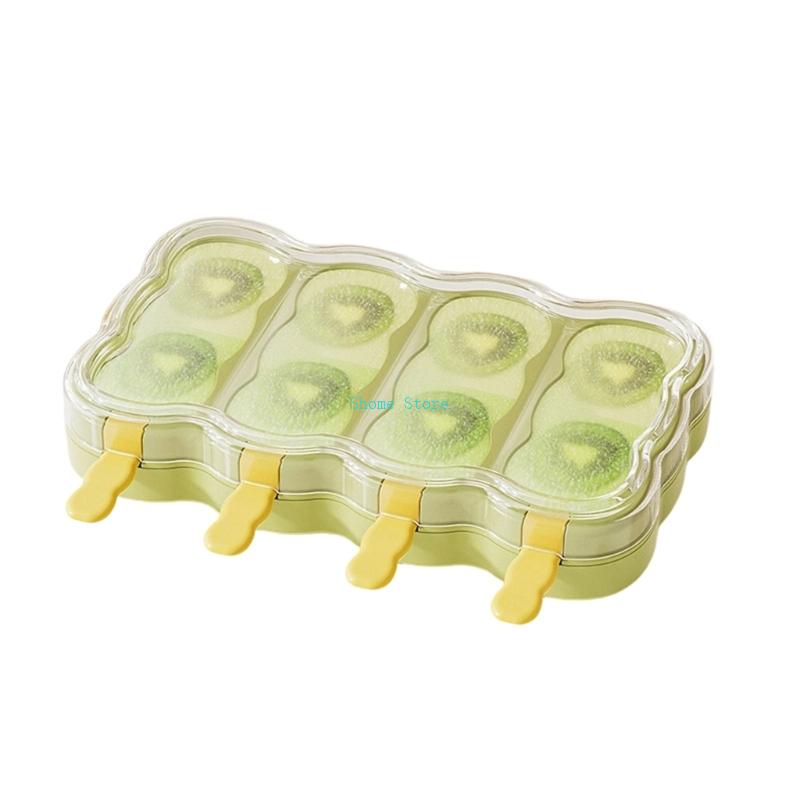 

Plastic Popsicles Molds With Detachable 4 Compartments Ice Lolly Maker Ice Cream Making Moulds Kitchen Tool M68E зелений