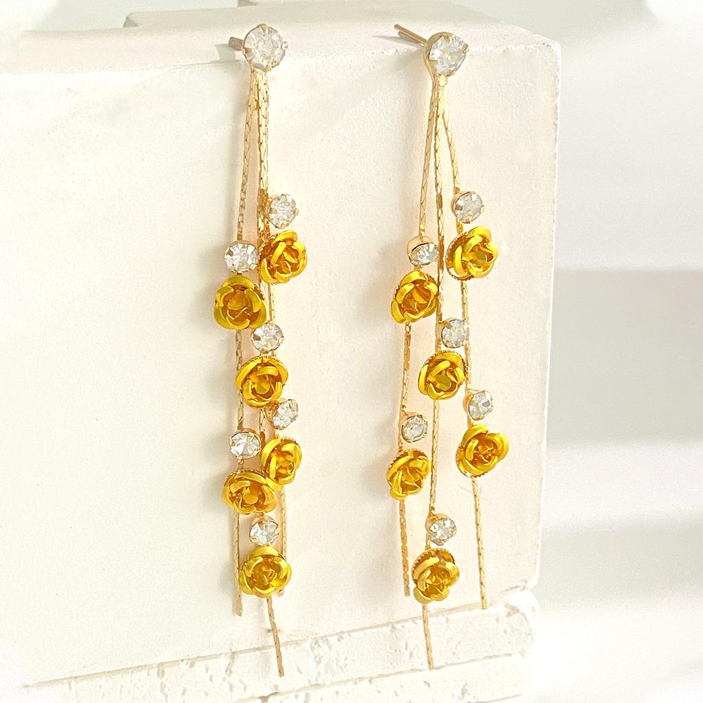 Luxury Flower Leaf Crystal Tassel Long Pendant Stud Earrings for Women Romantic Sweet Dangle Earrings Jewellery Accessory Gifts
