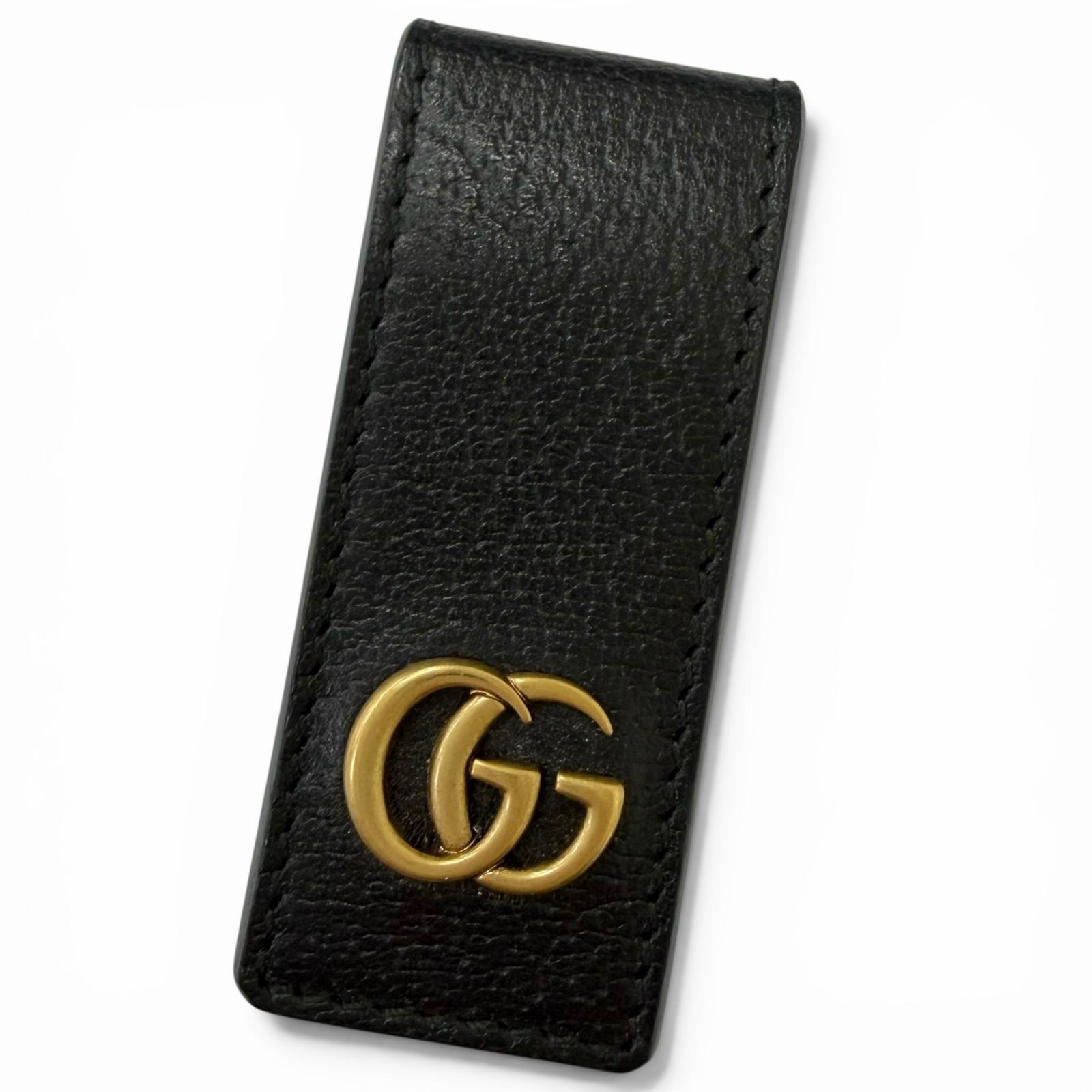 Great GUCCI Money clip GG Marmont Money Clip black leather mens 522885 Used