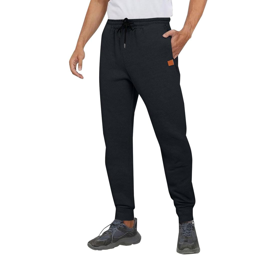 Men's Casual -color Tapered Sweatpants And Men's Knitted Textured Drawstring Sports Trousers