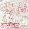 Bib Set of 10 Bib Cotton Soft 6 Ply Gauze U Shape [BMC Bib.] 100% (Pink)