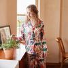 [Christmas Cat] Ice Silk Pajamas Women's Summer New Long Sleeve Cardigan Printed Set Spring and Autumn Large Size Loungewear